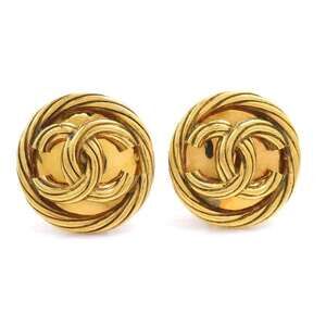 Chanel earrings, Coco Mark design, metal, gold, women's, e61809a